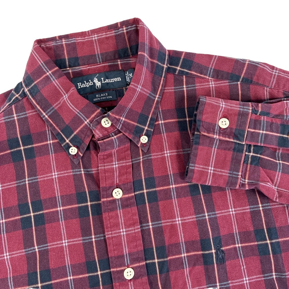 Mens Ralph Lauren Blake Long Sleeve‎ Button Down Shirt Size Medium Red Plaid